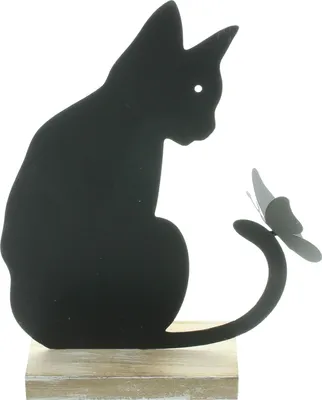 Image de Figurine décorative chat avec papillon métal 21cm - Décoration métal