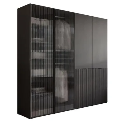 Produktbild von Kippschrank SANDBOX MODERN 200, mit LED Belechtung, Graphitschwarz / Graphitschwarz + Riffelglass