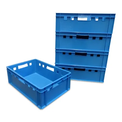 Produktbild von 5 Stück E2 Eurofleischkiste Stapelkiste Box Metzgerkiste lebensmittelecht blau. (5xE2 blau)