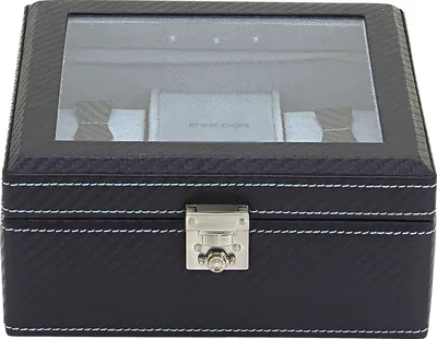 Produktbild von Friedrich Lederwaren Uhrenkasten mit LEDLicht, Carbon, Feinsynthetik, 5Uhren, dunkelblau 32058-5