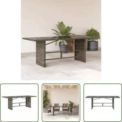 Produktbild von The Living Store Gartentisch mit Glasplatte Grau 190x80x75 cm Poly Rattan
