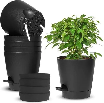 Produktbild von Famanu Selbstbewässernde Blumentöpfe - Set von 6, Schwarz, 14 cm
