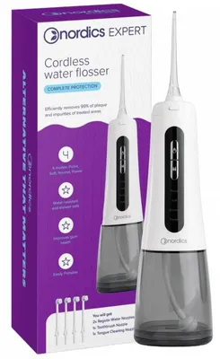 Obrázek produktu pro Zubní vodní sprcha Nordics Expert EA139B, 300 ml, 5 režimů, 5 proudů vzduchu, IPX7, 360° nástavec, USB-C, černá