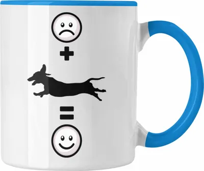 Produktbild von Trendation - Dackel Tasse Geschenk für Dackel-Mama, Dackelbesitzer Lustige Geschenkidee :( + Dackel = :) Geburtstag (Blau)