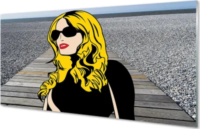 Imagen del producto de Protector de salpicaduras, obra de arte para pared, mujer con gafas de sol negras y labios rojos