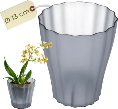 Produktbild von Orchideentopf Transparent Orchideen Übertopf Orchideentopf Plastik mit erhöhtem Boden Blumentopf Innen mit Stufenboden Durchsichtige Pflanztöpfe Ø 13 cm Rauchfarbig