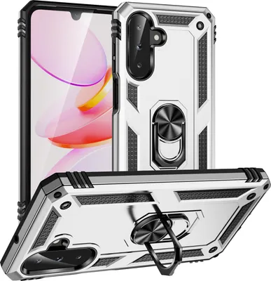 Obrázek produktu pro Pouzdro pro Samsung Galaxy A26 / A17 dvouvrstvé robustní, vojenská ochrana pouzdro s držákem prstenu a stojánkem Stříbro