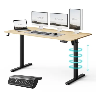 Produktbild von SENSE7 NOJO LIGHT Höhenverstellbarer Schreibtisch Elektrisch 140x70 cm Hellbraun Schwarz Gaming Tisch Computertisch Stehtisch Memory Arbeitstisch