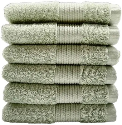 Productafbeelding van Ibenzoa® Set met 6 absorberende washandjes van 100% katoen, 30 x 50 cm, zacht en snel drogend, elegant groen met een stippenrand – ideaal voor dagelijks gebruik en op reis