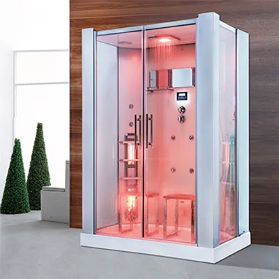 Immagine prodotto di PureHaven 2in1 doccia a vapore e sauna a infrarossi 145x90 cm con telaio in alluminio accessori completi sedile doccia tropicale funzione radio massaggio bianco