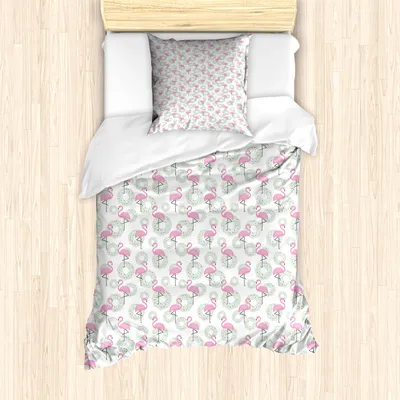 Produktbild von ABAKUHAUS Flamingo Mantele, Donuts Hawaii Tiere, Milbensicher Allergiker geeignet mit Kissenbezügen, 135 cm x 200 cm - 80 x 80 cm, Rosa Mint Green Beige