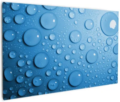 Produktbild von Wallario Premium Leinwandbild Wassertropfen auf Blau in Größe 60 x 90 cm
