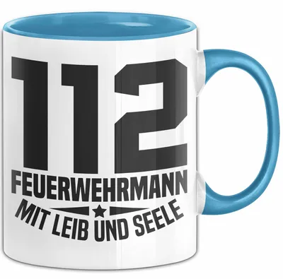 Produktbild von Feuerwehr Tasse Geschenk 112 Feuerwehrmann Mit Leib Und Seele Becher (Blau)