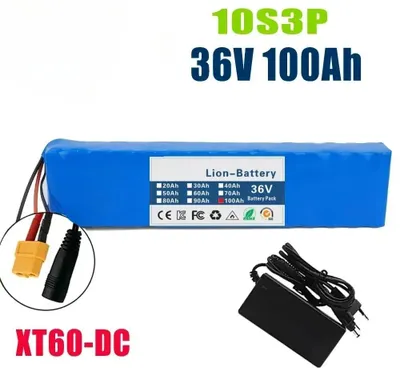 Produktbild von 36V 100Ah Lithium-Ionen-Akku - 10S3P Akku-Pack - Wiederaufladbar - 1000W Für E-Bike E-Scooter - Mit BMS - XT60-DC Anschluss