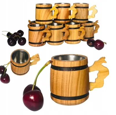 Produktbild von Dani-Drew Holzgläser "Beczki", 10er Set, Rustikal