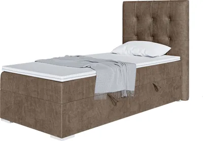 Produktbild von MEBLINI Boxspringbett mit Bettkasten - Gepolstert Einzelbett mit Matratze und Topper - Polsterbett mit Stauraum - Bett mit Kopfteil - Stauraumbett - DENIZ - 90x200 Links  - H3/Braun Samt