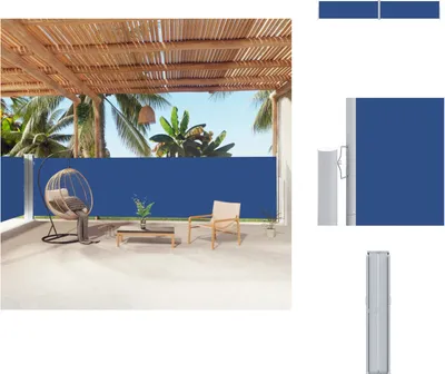 Productafbeelding van vidaXL Zijmarkies, uitschuifbaar, blauw, 160x1000 cm - Parasols en zonwering