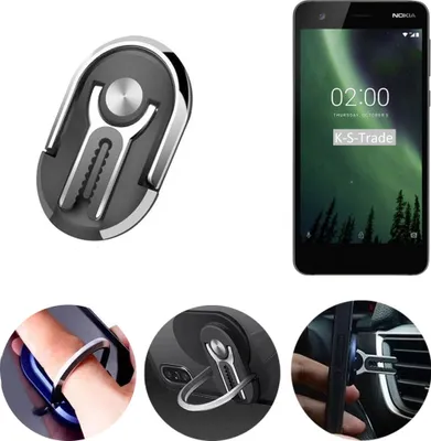 Produktbild von K-S-Trade 3in1 Smartphone-Ring Handy-Ring kompatibel mit Nokia 2 Dual-SIM Fingerhalterung  Handyring Tischständer Lüftungsgitter-Halterung Tisch