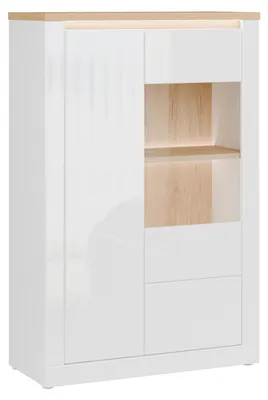 Produktbild von Furniture24 Vitrine Duraoak Dukv522Lb-Q356 Vitrinenschrank Mit Led Push To Open - Weiß Hochglanz