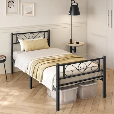 Produktbild von VASAGLE Bettgestell 90 x 190 cm, mit Kopfteil, hochtragfähig, mehrere Größen verfügbar, Metallbett, Bettrahmen