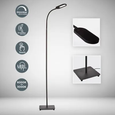 Immagine prodotto di B.K.Licht Lampada da terra LED, piantana dimmerabile su 4 livelli, luce calda, neutra o fredda, altezza d’uso 1,28m, LED integrati 8W, 600Lm, orientabile, lampada a stelo touch moderna, nera IP20
