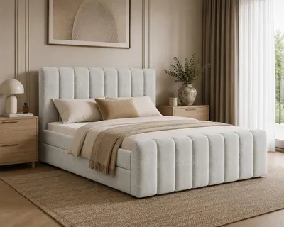 Produktbild von Boxbett 01 BIS - 140 x 200 cm mit Bettkasten und Topper, Polsterbett mit PolyurethanSchaum, gepolstertes Kopfteil mit Ziernähten, Vibe Stoff, Aschegrau