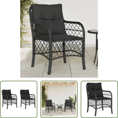 Obrázok produktu pre The Living Store Záhradné stoličky s vankúšom 2 ks Black Poly Rattan