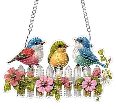 Image de Pendentif en strass 5D, motif fleurs et oiseaux, 20x20 cm, décoratif pour fenêtre, kit de loisirs créatifs