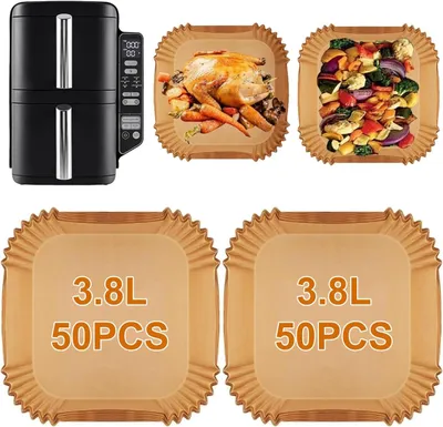 Produktbild von 100 Blatt Backpapier für die Ninja Double Stack XL 7,6L SL300EU Heißluftfritteuse | Hitzebeständiges Antihaft-Backpapier | Kompatibel mit der Ninja Foodi 7,6L Dual Zone und anderen Heißluftfritteusen mit 3,8–5 Litern Fassungsvermögen