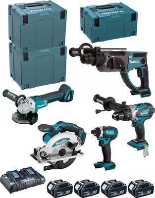 Produktbild von MAKITA Kit DLX5039PTJ (DHP458 + DHR202 + DGA504 + DSS610 + DTD152 + 4 x 5,0 Ah + DC18RD + MAKPAC 3 + 2 x MAKPAC 4)