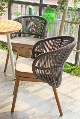 Produktbild von 2er-Set NANCY | Bistro Terrassen Stuhl | Dunkel Grau | Holz Optik | Gastro Gartenstuhl Restaurant