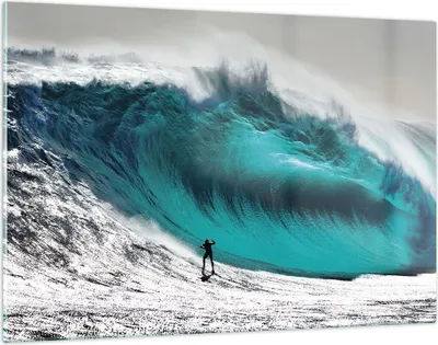 Produktbild von Bilder auf glas - Einteilig - Surfen Welle Türkis - 120x80cm - Glasbilder - Wandbilder - Bilder - zum Aufhängen bereit - Wanddekoration aus Glas - Glas Bilder - Wandbild auf Glas - GAA120x80-4351