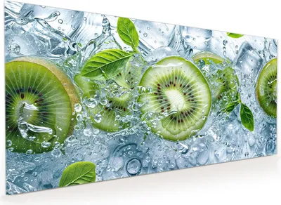 Produktbild von Küchenrückwand Spritzschutz Glas mit Motiv Frische Kiwi Splashes 40 x 40 cm