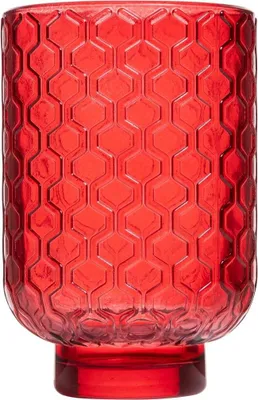 Produktbild von INNA-Glas Teelicht Halter LOIDA aus Glas, Sechseck-Muster, rot-klar, 13 cm, Ø 8,5 cm - Teelichtglas