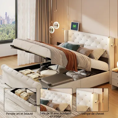 Immagine prodotto di Letto con rete a molle - Rete a molle - Letto matrimoniale - Letto - Letto con contenitore - 160x200 cm - Contenitore con sistema idraulico