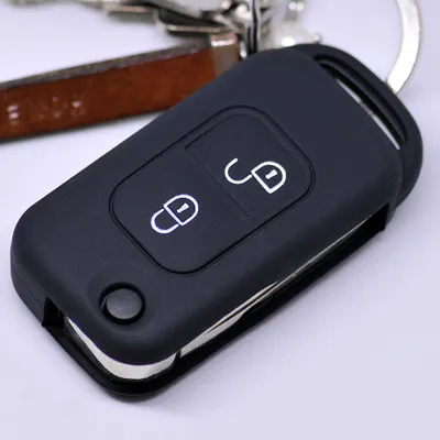 Produktbild von Auto Schlüssel Hülle Silikon Schutz Cover Schwarz kompatibel mit Mercedes Benz SLK A-Klasse R170 W168 2 Tasten Klappschlüssel