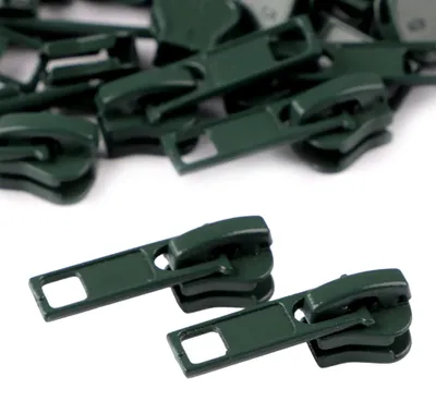 10 Zipper für Profil-Reißverschlüsse m. 5mm Profilschiene dunkelgrün