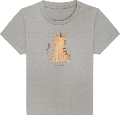 Produktbild von Mr. & Mrs. Panda Organic Baby Shirt Einhorn Katze 6. - 12. Monat - Heather Grey - Geschenk, Kleinkind T-Shirt, Kurzarmshirt, Unicorn, Babyshirt, Einhornkatze, Mieze,