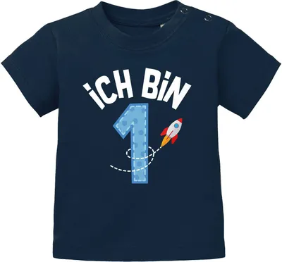 Produktbild von Baby T-Shirt 1. Geburtstag Geburtstagsshirt Ich bin 1 Zahl Alter kurzarm Baumwolle MoonWorks®  dunkelblau 92/98 (16-24-Monate)