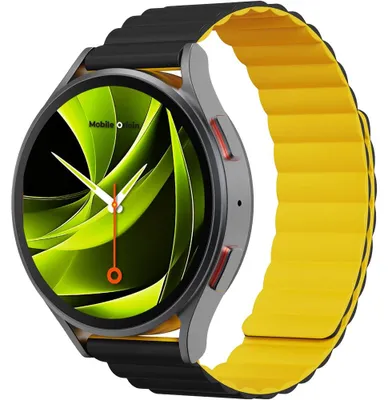 Produktbild von Silikon Armband für Smartwatch mit Magnetverschluss, Quick Release 20mm, Mobile Origin Easy Strap Magnetic Watch, Gelb-Schwarz