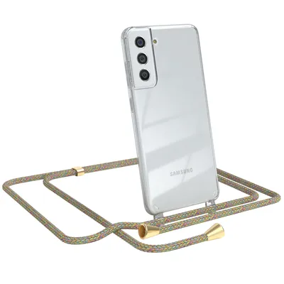 Produktbild von EAZY CASE Handykette kompatibel mit Samsung Galaxy S21 FE 5G Kette, Handyhülle mit Umhängeband, Handykordel, Schutzhülle, Kette, Silikonhülle, Silikon Cover, Blau Camouflage