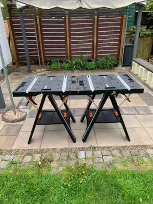 Produktbild von WORX PEGASUS WX051 mobile multifunktionale Werkbank - hochwertiger Arbeitstisch klappbar für die Werkstatt, max. Belastung 450kg – inkl. Schnellklemmvorrichtung – hohe Stabilität & große Arbeitsfläche