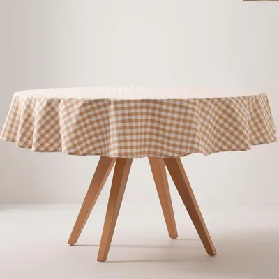 Immagine prodotto di Tovaglia impermeabile GAMUSI "Vichy Karo" 160x160 cm in cotone, antimacchia e lavabile in lavatrice - Beige