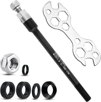 Imagen del producto de Eje para remolque de bicicleta, ajustable de 160 a 178 mm, aleación de aluminio, con llaves Allen, para