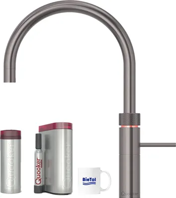 Produktbild von Quooker Wasserhahn Fusion Round Gunmetal & PRO3 Reservoire & Sprudelwasser CUBE