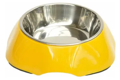 Produktbild von Melamin Futternapf mit Edelstahleinsatz, Farbe:Gelb, Fassungsvermögen:180 ml