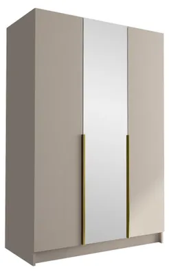 Produktbild von MIRJAN24 Kleiderschrank Calia II, Schlafzimmer, mit Spiegel, Drehtürenschrank, mit Kleiderstange, Modern, Garderobenschrank, Metallgriffe (Farbe: Cashmere / Cashmere + Gold)