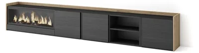 Image de Meuble tv effet bois noir et chêne 315x35x50cm cheminée effet feu XXL