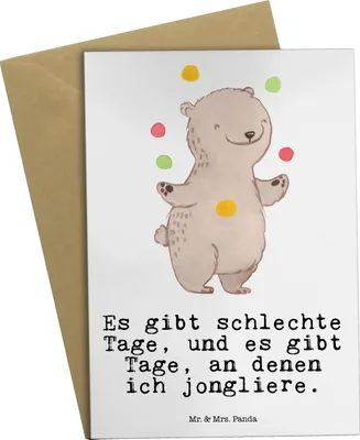 Produktbild von Mr. & Mrs. Panda Klappkarte Bär Jonglieren - Weiß - Geschenk, hochzeitskarten, Zirkus, Jongleur, osterkarte, glückwunschkarten, einladungskarten, babykarte, Artistik