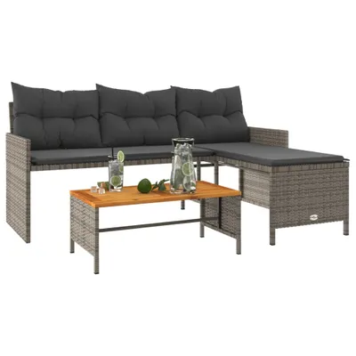 Produktbild von vidaXL Gartensofa in L-Form mit Tisch und Kissen Grau Poly Rattan
